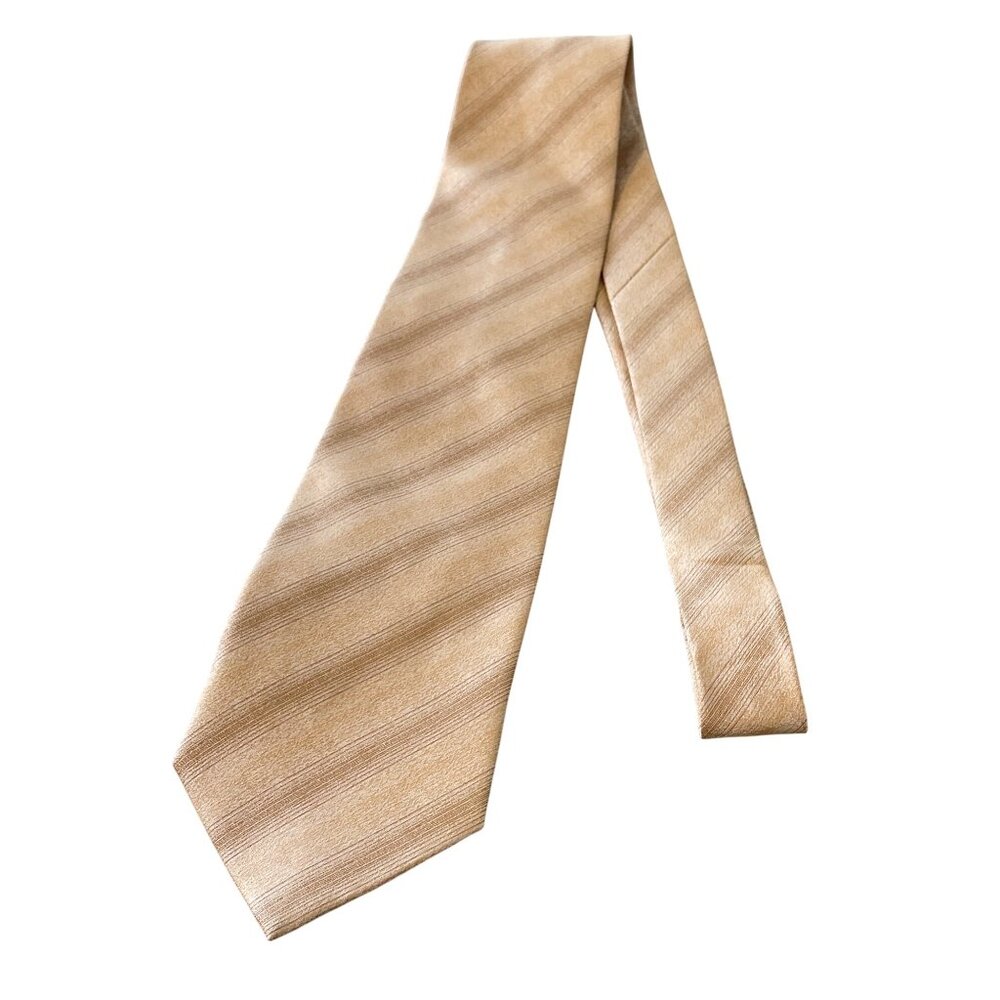 Chereskin Tie Handmade Tan Gold Diamond Pattern Stripes 100% Polyester Classic